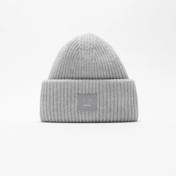 Acne Studios Pansy ribbed-knit wool beanie Light Grey Melange OS - Picture 1 of 7